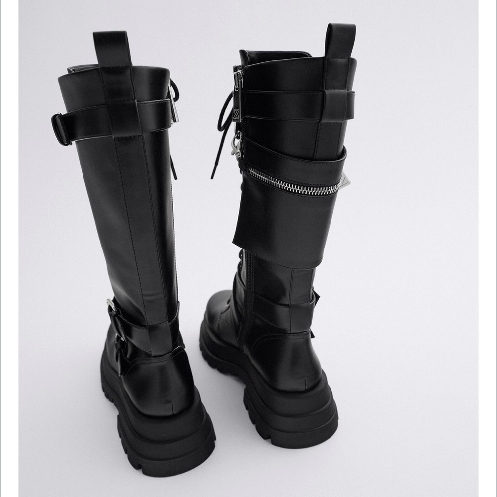 NWT! Zara Lace-Up Knee-High Boots - Size 7.5 - Picture 2 of 7